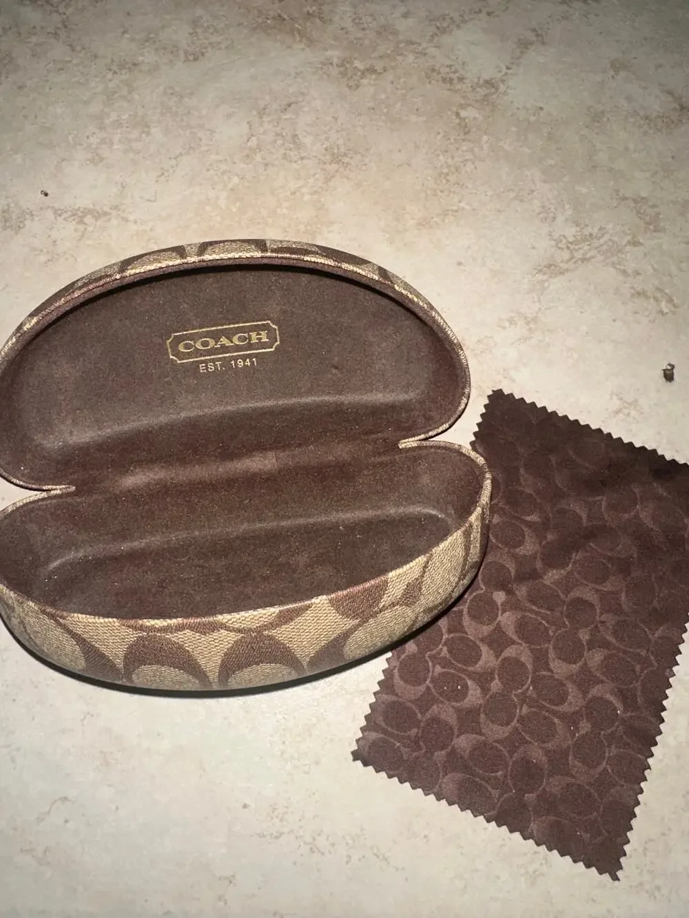 Coach Signature C Sunglasses Eyeglasses Hard Case Brown Tan + Cleaning Cloth